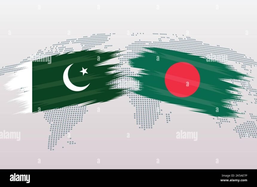 pakistan vs bangladesh flags islamic republic of pakistan vs bangladesh flags isolated on grey world map background vector illustration 2K5AE7P