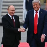 Trump Putin shake hands at start of Alaska summit